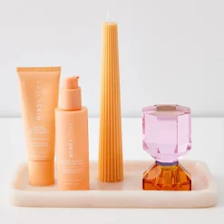 Flash Sale GigiandTom Bevel Crystal Taper Candle Holder Amber Pink