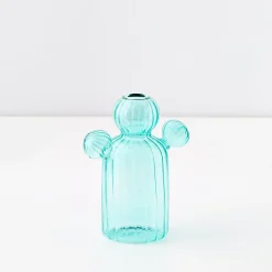 Outlet GigiandTom Cactus Medium Coloured Glass Vase Teal