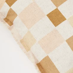 Fashion GigiandTom Checkered Fringed Cushion With Insert Beige