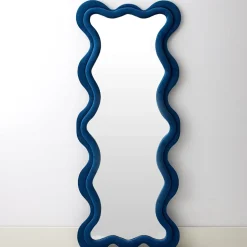 New GigiandTom Kinked Wavy Velvet Full Length Mirror Blue