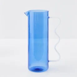 Hot GigiandTom Ribbed Glass Jug Blue
