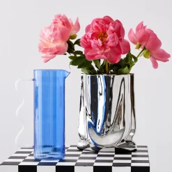 Hot GigiandTom Ribbed Glass Jug Blue