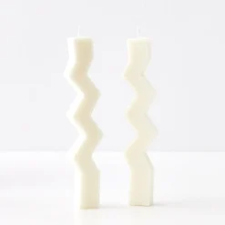 Fashion GigiandTom Zigzag Taper Candle White 2 Pack